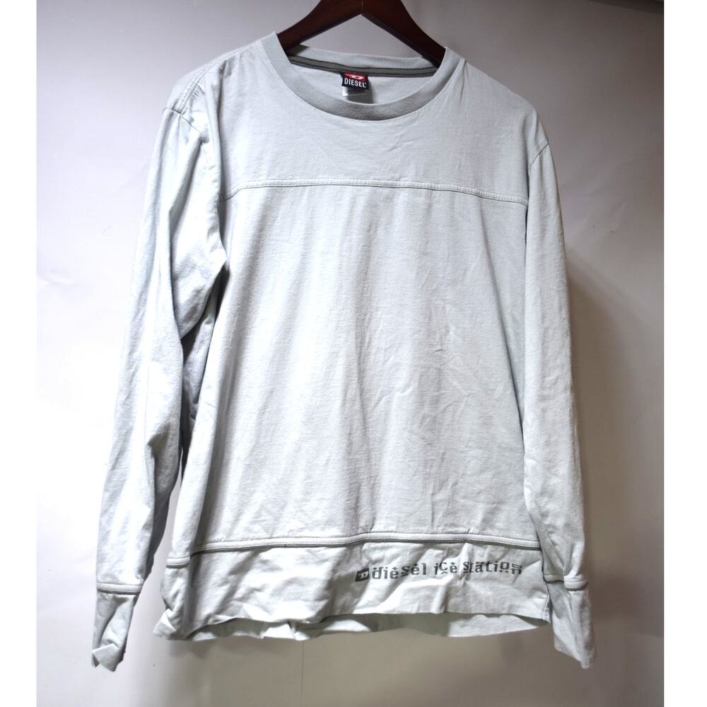 Diesel Ice Station Large Men’s Gray Long Sleeve Layered Hem Graphic Shirt